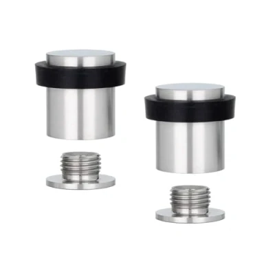 Imagen de EVI Herrajes Pack 2 Topes de Puerta 20 x 25 mm Base Roscada Goma Negra Acero Inoxidable Acabado Mate Incluye Tornillo + Taco Sujeción Mod. I 181 CB