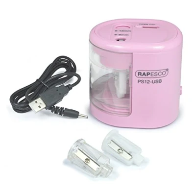 Imagen de Rapesco 1446 Sacapuntas Eléctrico Automático PS12 USB con Carga o Baterías (no incluidas), Rosa