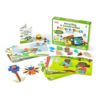 Imagen de Learning Resources Set de puzles con Bloques geométricos sobre el Reciclaje y la conservación Naturaleza, Tangram para niños, Juegos Patrones, Formas 3, 94459