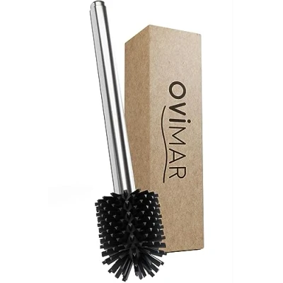 Imagen de ovimar escobillero Aro Silver de silicona con depósito para producto limpieza bomba mecánica pulsador acero inoxidable cabezal