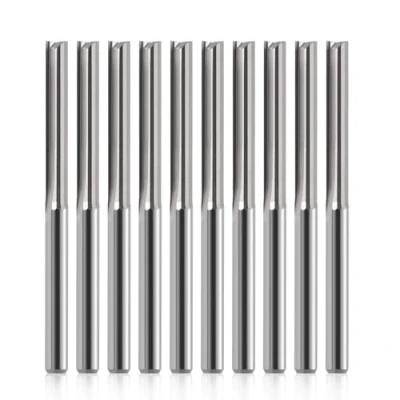 Imagen de EU_HOZLY Fresa recta de 1/8 pulgadas (1/8 pulgadas, vástago recto, 2 ranuras, 22 mm, CEL/45 mm OAL, para tablero fibra densidad media, PVC, acrílico, madera, 10 unidades)
