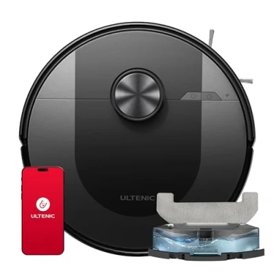Imagen de Ultenic D10 Robot Aspirador y Fregasuelos con Navegación Láser, 5000Pa, 120Min, Limpieza Mapeo, Auto Carpet Boost, Compatible Alexa/Assistant, para Suelo, Alfombra Pelo de Mascota