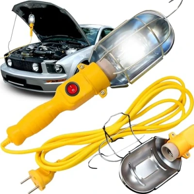 Imagen de Retoo lámpara de mano, portalámparas E27 con cable, luz trabajo, inspección, taller, construcción, bombilla cable alimentación 10 m, lámpara,
