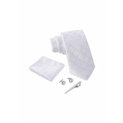 Imagen de Massi Morino Corbatas de hombre Blanca Cuadrado y pañuelos con gemelos, clip corbata set Accesorio traje modernas para boda