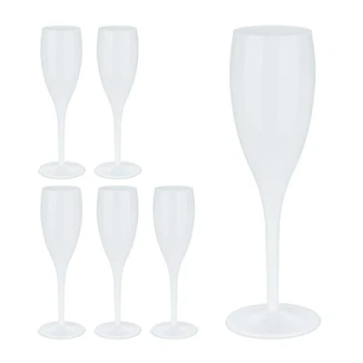 Imagen de Relaxdays Copas Cava Plástico, Set de 6, Irrompibles y Libres BPA, 100 ml, Reutilizables, Vasos Camping, Blanco