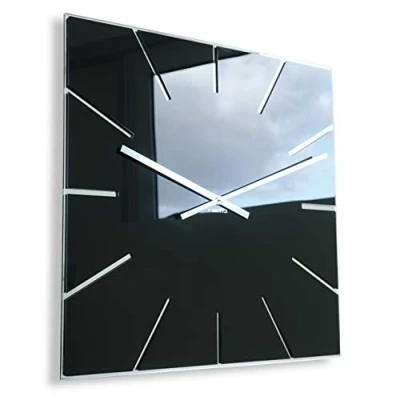 Imagen de FLEXISTYLE Reloj de Pared Grande Negro Cuadrado Exact 50 cm, sin Ruido tictac, Cristal acrílico y Espejo acrílico, Moderno salón, Dormitorio, baño