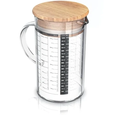 Imagen de Arendo Jarra dosificadora de vidrio 1000ml 1L, Recipiente vidrio, medidora cocina transparente, borosilicato, Junta silicona, cocina, Vaso medidor