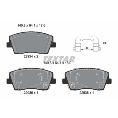 Imagen de TEXTAR 2293401 Juego de pastillas freno con avisador acústico desgaste accesorios KIA: Stinger Hatchback