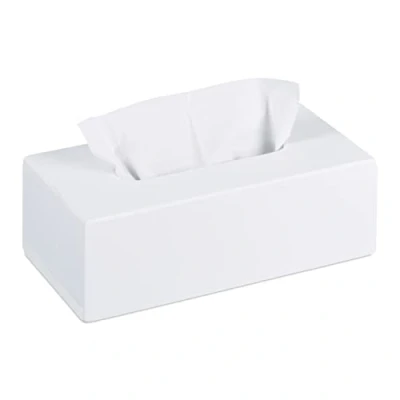 Imagen de caja de pañuelos Relaxdays bambú, con fondo deslizante, para pañuelos, 7,5 x 24 12 cm, blanca 10023252