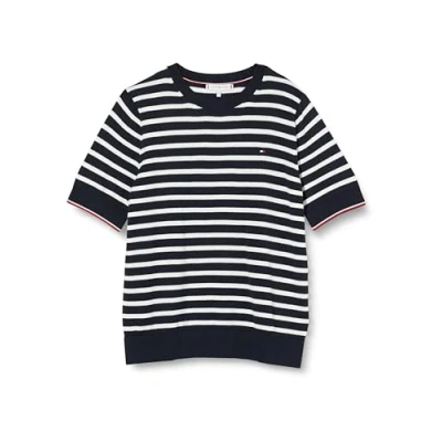 Imagen de Tommy Hilfiger CO Jersey Stitch C NK SS Sweater WW0WW38724 Pulóveres, Azul (Desert Sky/Ecru STP), S para Mujer