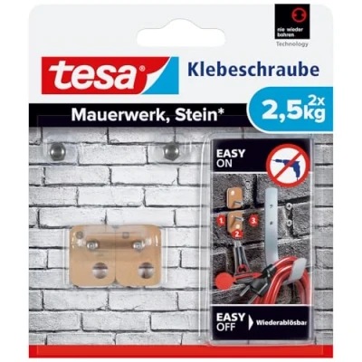 Imagen de tesa 77902 00000 00 Tornillo Adhesivo Cuadrado Beige. Contenido: 2 Unidades, 2,5kg, Set de Piezas