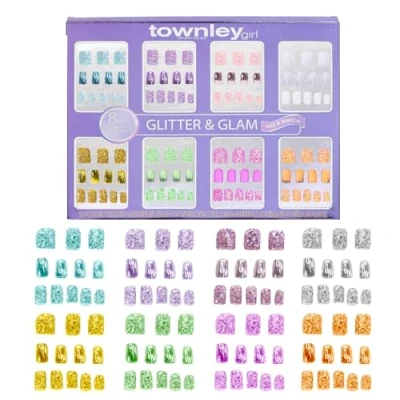 Imagen de Townley Girl Juego de uñas a presión 96 piezas, purpurina y glamour, 8 juegos diferentes para mezclar combinar, artificiales autoadhesivas adultos