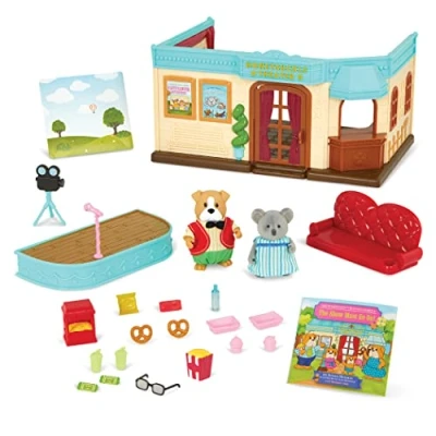 Imagen de Li’l Woodzeez Animal Figurine Toy Movie Theatre Cinema with Furniture Storybook Included 3 Years + Honeysuckle Theater Playset Deluxe, Multicolor, M (Branford WZ6816SZ)