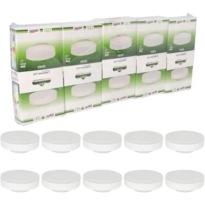 Imagen de Jandei 10 x Bombilla Led GX53 9W (6000K blanco frío). Perfecto para Salón, Cocina, Escritorio, Mesilla de Noche, Habitación, Oficina. Dimensiones: 74 28 mm. Ahorro energía.
