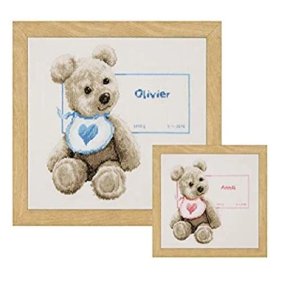 Imagen de VERVACO Zählmusterpackung Teddy mit Lätzchen Kit de Punto Cruz contado con Oso Babero Aida, Cotton, Colores Variados, ca. 26 x cm / 10,4&quot;