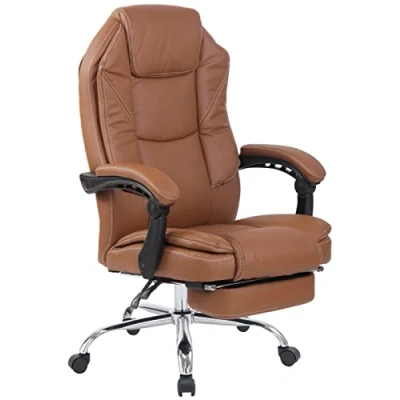 Imagen de CLP Silla De Oficina Castle En Cuero PU I Ejecutiva Reposapiés Extraíble &amp; Respaldo Reclinable Escritorio Ergonómica, Color:marrón Claro