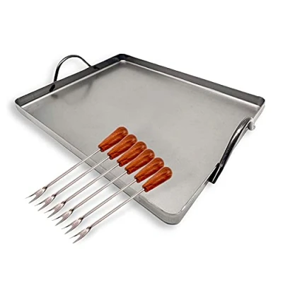 Imagen de DOJA Barcelona Llauna Caracoles de Hierro + Pinchos para Plancha Rectangular 26x30 6 Palillos Metálicos Reutilizables Cargols y Mini Tenedores Pequeña
