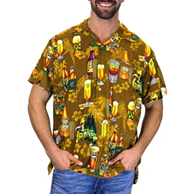 Imagen de V.H.O. Funky Camisa Hawaiana, Beerbottle, Marron, XL