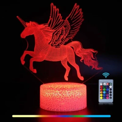 Imagen de SHEMEI Luz de noche regalos futbol para niños 3D lampara control remoto 16 colores personalizada cumpleaños comunion (unicornio)