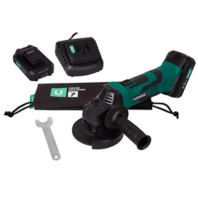 Imagen de VONROC Amoladora angular inalámbrica VPower de 115mm juego completo con 2x baterías, cargador rápido, mango lateral y bolsa almacenamiento
