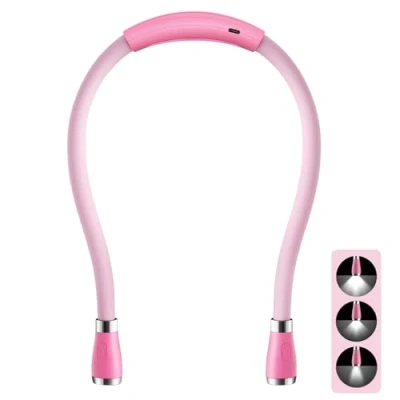 Imagen de SingHong lámpara USB Recargable para lectura Libro de cama, 4 bombillas LED luminosidad ajustable, manos libres Jogging nocturno O reparación (Rosa)