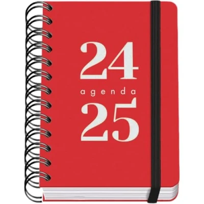 Imagen de Dohe Agenda Escolar 2024 2025 Día por Página, Tamaño A6 (12x17 cm), Cierre Anillas y Goma, Español e Inglés, 4 Páginas de Pegatinas, Septiembre a Junio, Material GRAMMAR Rojo