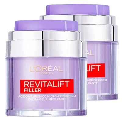 Imagen de L&#039;Oréal Paris Revitalift Rellenador Crema Gel Nutritiva e Hidratante Rejuvenecedora Facial con Ácido Hialurónico para Todo Tipo de Piel 2 x 50ml potes