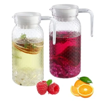 Imagen de 2 piezas de Jarra Agua 1 litro, tetera transparente con tapa, Plastico, acrílica, adecuada para limonada, té helado, jugo leche, leche