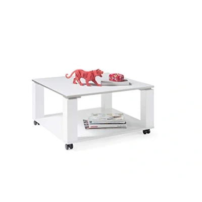Imagen de Stella Trading Romy Moderna Centro Blanco de Alto Brillo espaciosa Mesa Auxiliar con Dos Niveles para su Sala Estar, Engineered Wood, 110 x 41 70 cm