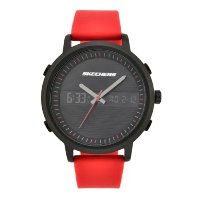 Imagen de Skechers Reloj para hombre Lawndale, movimiento Ana Digi, caja de aleación negra 46 mm con correa silicona, SR5073