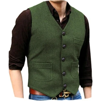 Imagen de Solovedress chaleco de traje lana clásico para hombre, formal ajuste regular, bodas, verde, M