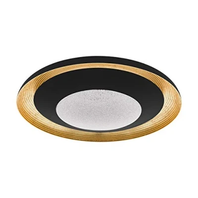 Imagen de Eglo Canicosa 2 Lampara de techo led, focos, metal efecto martillado, plástico negro, dorado, mando a distancia, cálido frío, luz nocturna, regulable, Ø 49,5 cm
