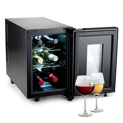 Imagen de Alpina Vinoteca, 230V, 6 Botellas/17L, Temperatura Regulable 11C a 18C, Pantalla Digital, Puerta de Cristal e Iluminación Interior, Negro