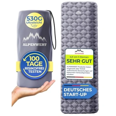 Imagen de Alpenwert Colchoneta aislante para exteriores (tamaño pequeño y ultraligero) Colchón de aire perfecto camping, senderismo, mochilero UVM. Esterilla hinchable dormir