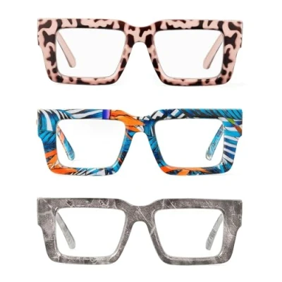 Imagen de JM 3 Pack Gafas de Lectura Cuadradas Gran Tamaño Mujer Hombre, Presbicia Anti Luz Azul 2.0