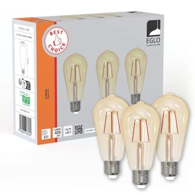 Imagen de Eglo set de 3 bombillas LED filamento E27, bombilla Edison vintage ámbar, 4 vatios (equivalente a 40 vatios), blanco cálido, 2200 K, retro ST64, Ø 6,4 cm