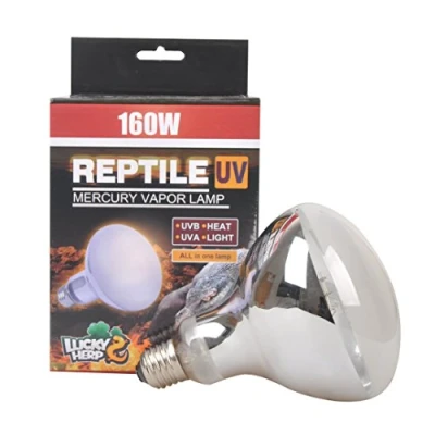 Imagen de LUCKY HERP Bombilla de vapor mercurio UVA UVB para reptiles, R115, 160 W, E27 (revestida)