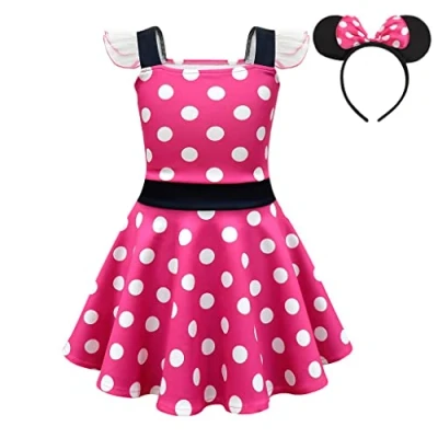 Imagen de Lito Angels Disfraz Vestido de Minnie Mouse con Aro Pelo Orejas Ratón para Niñas Pequeñas Talla 3 4 años, A Lunares Rosa Fuerte