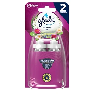 Imagen de Glade DUO para Ambientador Automático Sense &amp; Spray con sensor de movimiento, Fragancia Relax Zen, Limpia, 2 recambios, Unidad (Paquete 1),