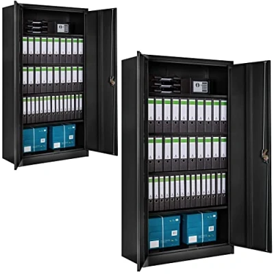 Imagen de tectake® Armario Metalico Archivador Oficina, Mueble de Acero con Revestimiento en Polvo, 2 Puertas y Cierre Seguridad, Almacenaje, Muebles Oficina Estanterías 40 x 90 180 cm Negro