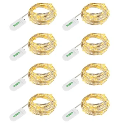 Imagen de LEDGLE 8x1.5mx30 LEDs Cadenas Luces con Pilas, Impermeable IP65 Flexible de Alambre Cobre, Blanco Cálido Iluminación DIY Guirnaldas Luces, Decoración Casa, Boda, Fiesta, Celebración