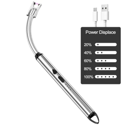 Imagen de Newaner Encendedor Electrico, Cocina Arco Eléctricos, Mechero Electrico USB Recargable Largo Antiviento 360 Flexible Mecheros ara de Gas Velas Aromáticas Chimenea Barbacoa(Plata)