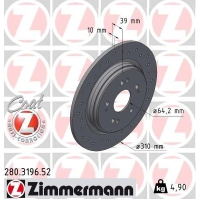 Imagen de ZIMMERMANN Disco de freno HONDA: CR V 5 310mm 10mm 9/5 5Taladro(s) 114mm macizo, perforado revestido 280.3196.52 42510TLAA00,42510TLYH00,42510TNYE00
