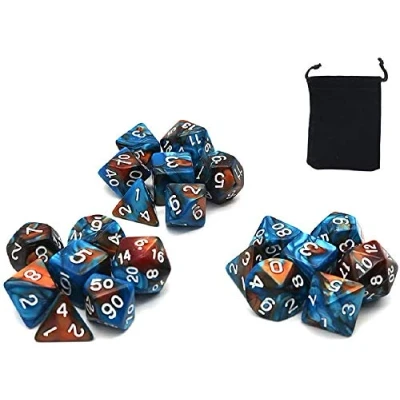 Imagen de DollaTek Dados poliédricos Juego de Mesa Juegos 3 x 7 (21 Piezas) Serie D20 D12 D10 D8 D6 D4 DND RPG MTG Colores Dobles Una Pieza (Verde y Dorado)