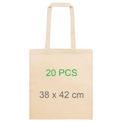 Imagen de Adri 20 Bolsas de algodon con Asas Tela Para Pintar 38x42cm 144g/m2 Bolsa la compra Largas Transporte Grande reutilizable. (20 Piezas)