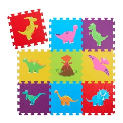 Imagen de Relaxdays Alfombra Puzzle, Alfombrilla de Juego 3 x 3, Dinosaurios, Esterilla Gateo, Gomaespuma sin BPA, Multicolor, 86x86cm