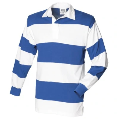 Imagen de Front Row Polo de manga larga a rayas con el cuello en blanco para hombre/Caballero Modelo Sewn Stripe (Extra Grande (XL)/Blanco/Azul royal(Cuello Blanc)