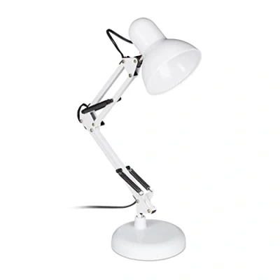 Imagen de Relaxdays Flexo, Lámpara de escritorio, Brazo articulado, Luz lectura, E27, Metal, Blanco, 50 x 27 15 cm