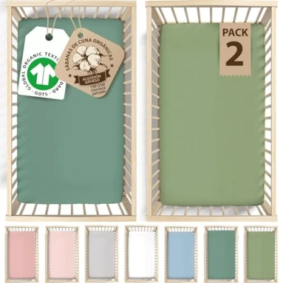 Imagen de GOTS Sábanas orgánicas Tutti Bambini (paquete de 2) Lujosamente gruesas 190 g/m² para cuna Next to Me Sábana bajera Cozee 51 x 85 cm Algodón peinado orgánico certificado