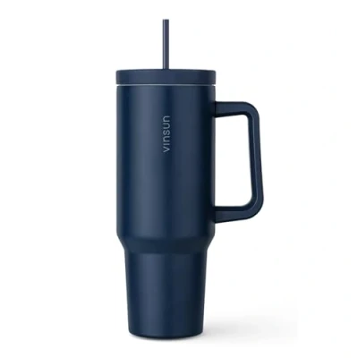 Imagen de VINSUN Taza Térmica con Pajita y Asa 1200ml Acero Inoxidable, Doble Pared, Bebidas Calientes Frías, Reutilizable, Sin BPA Vaso Termico para Café, Té, Viaje, Coche